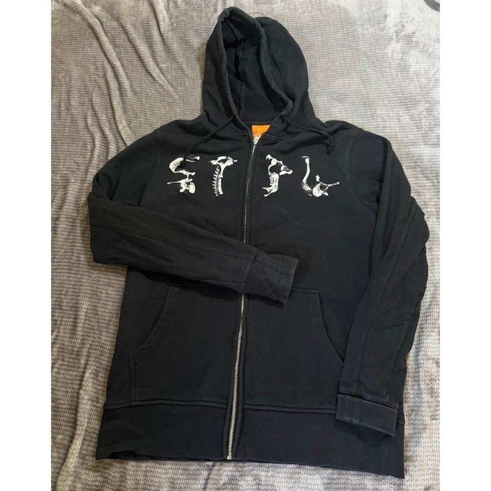 Staple Pigeon Mens Skeleton Graphic‎ Full Zip Hoodie Black Large Streetwear.